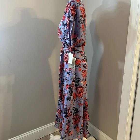 Chelsea28 Blue and Purple Wrap Midi Dress with V-Neck - Picture 8 of 16